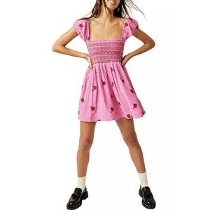 Free People Tory Embroidered Mini Dress XS Women's Casual Cute